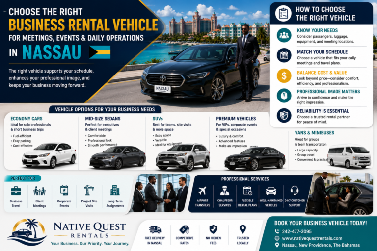 Read more about the article How to Choose the Right Business Rental Vehicle for Meetings, Corporate Events, and Daily Operations in Nassau